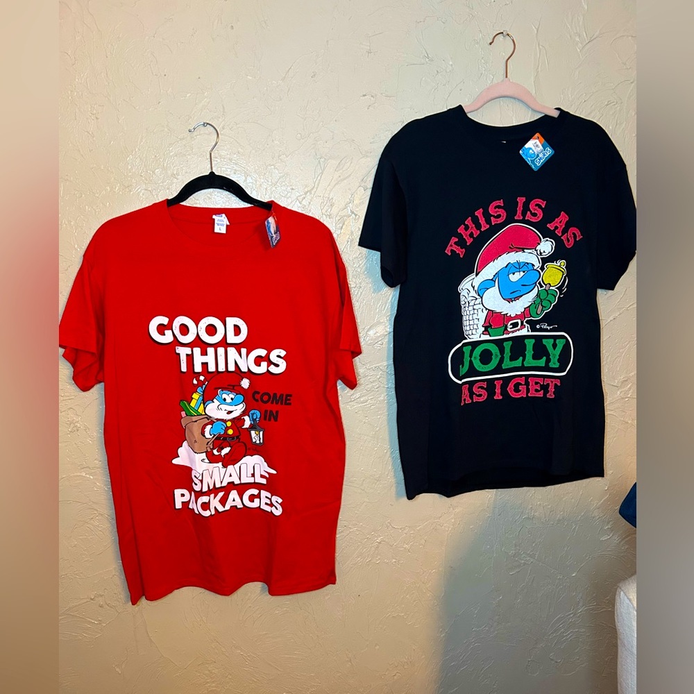 Smurf Christmas Graphic T‎ funny lot of 2 New with tags size large